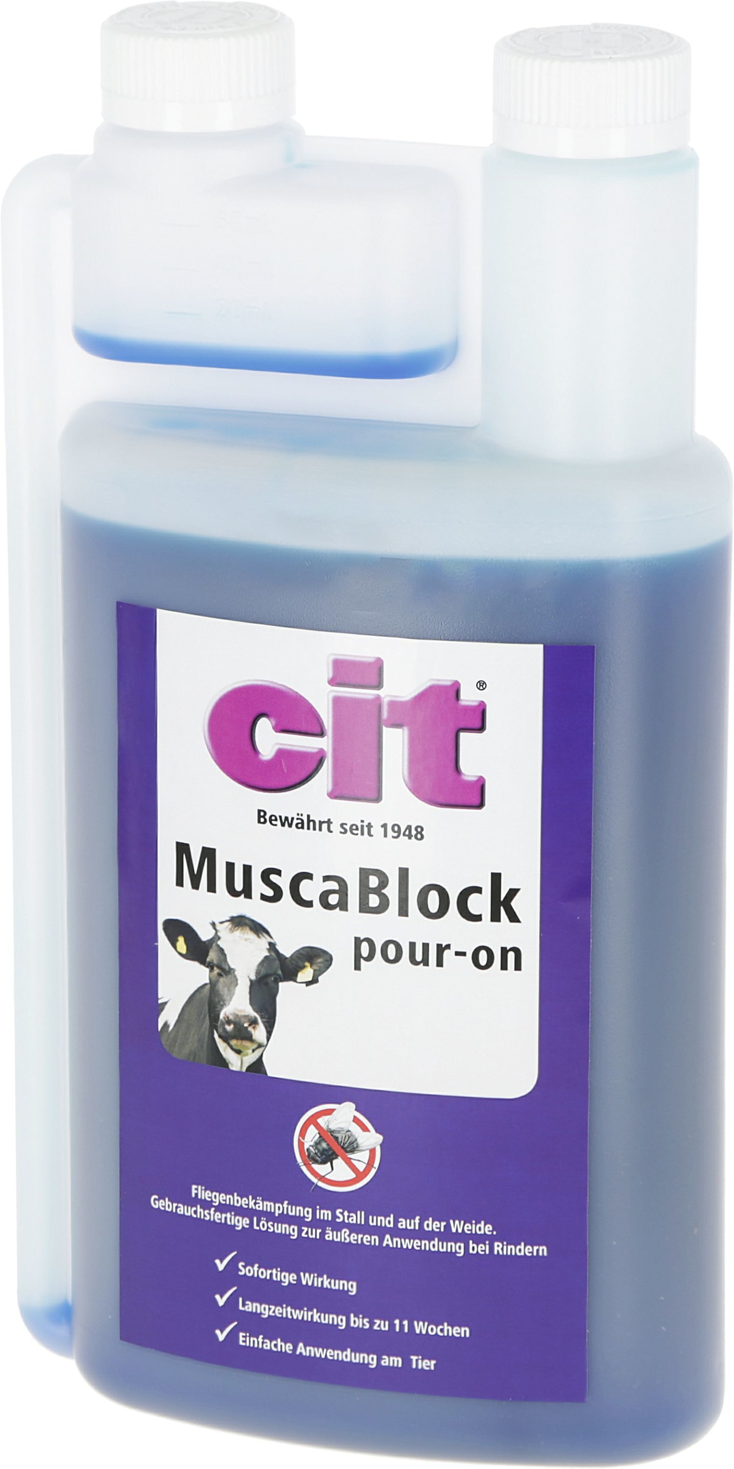 cit® Insektenschutzmittel "MuscaBlock pour-on" 1.000 ml, für Rinder gegen Fliegen, Kriebelmücken (Gnitzen), Bremsen, 15443