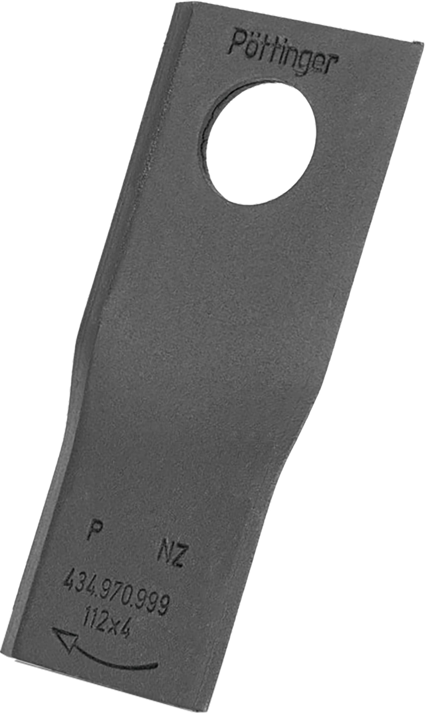 Pöttinger Kreiselmäherklinge "Durastar" 112 x 49 x 4 mm rechts, gedreht, für Mähwerk Novaalpin, Novacat, Novadisc – ab. Bj. 08, 434.970.999