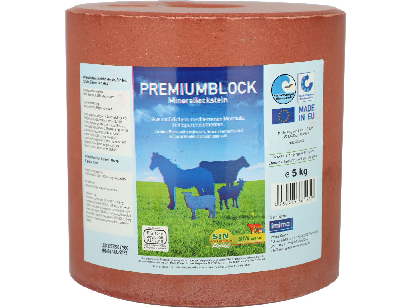 S.I.N. HELLAS Premiumblock Mineralleckstein Leckstein aus Meersalz für Pferde, Rinder, Schafe, Ziegen, Wild 5 kg