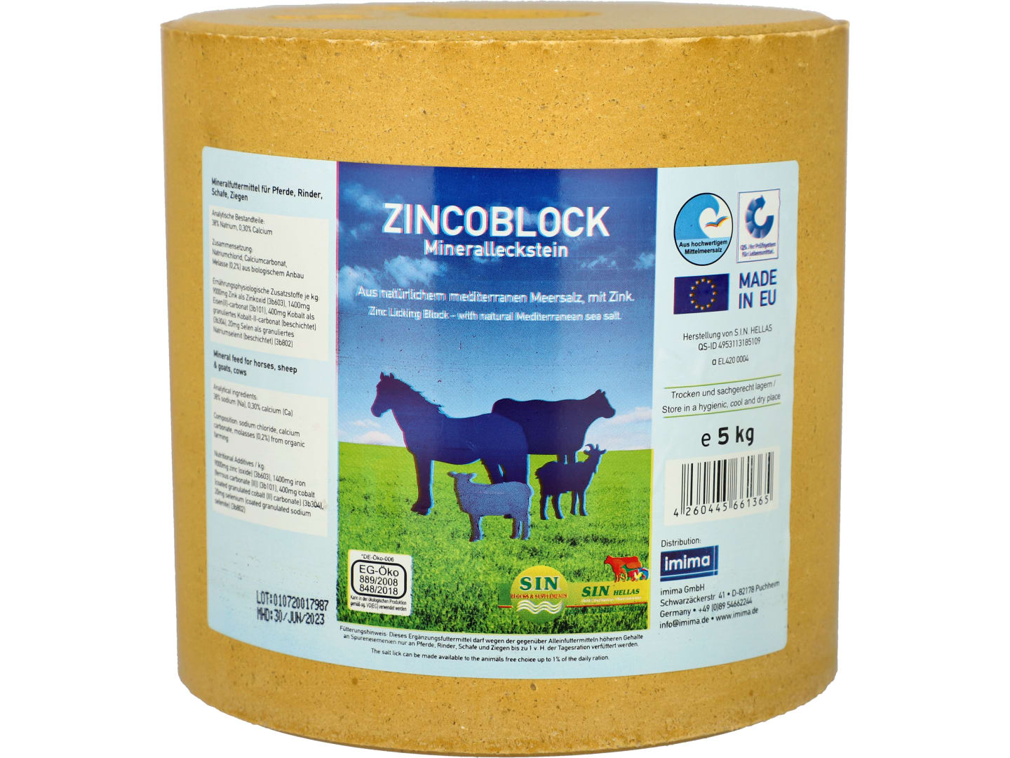S.I.N. HELLAS Zincoblock Mineralleckstein Leckstein aus Meersalz mit Zink für Pferde, Rinder, Schafe, Ziegen 5 kg