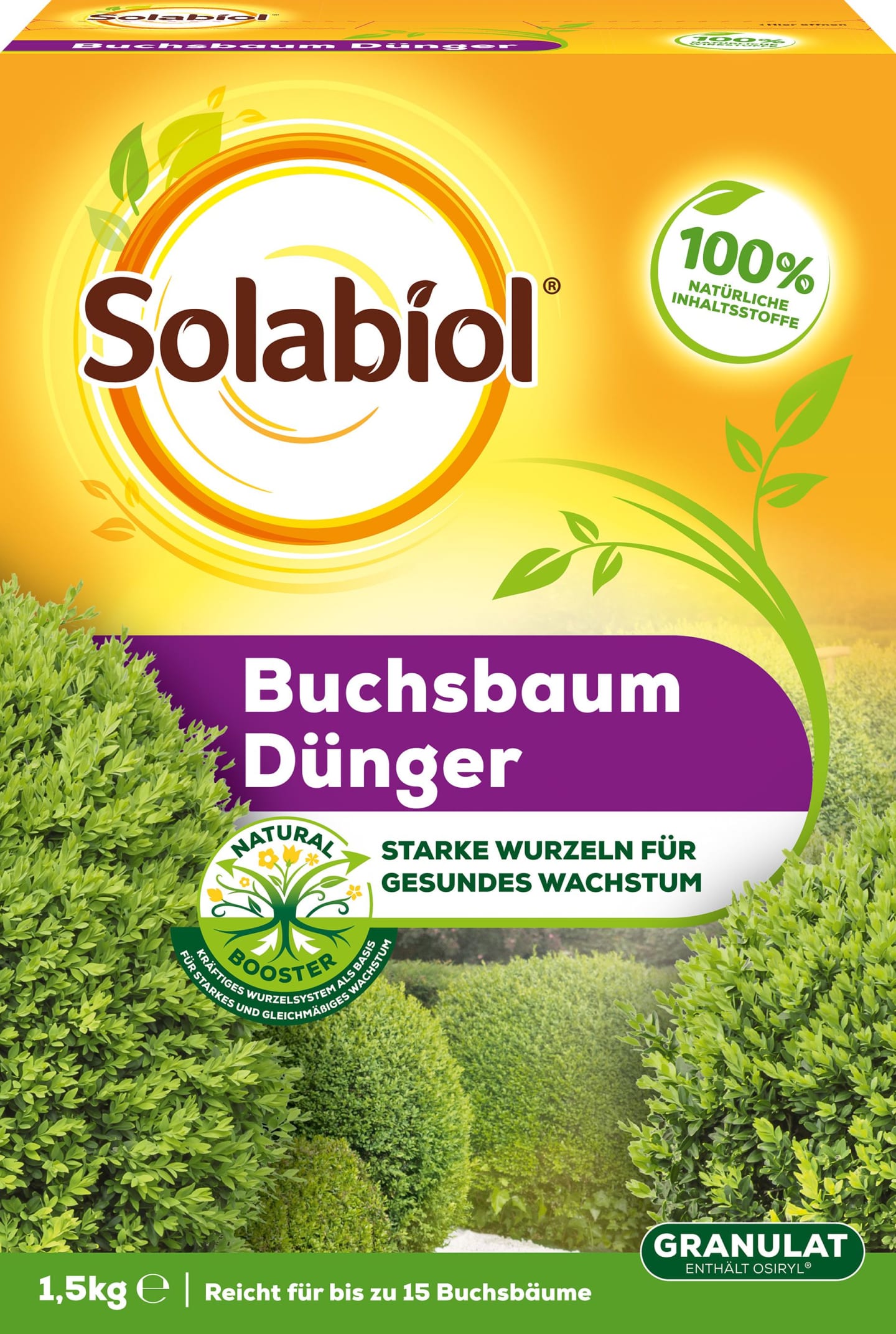 Solabiol Buchsbaum Dünger NPK 7-4-7 mit Wurzelaktivator Osiryl® 1,5 kg