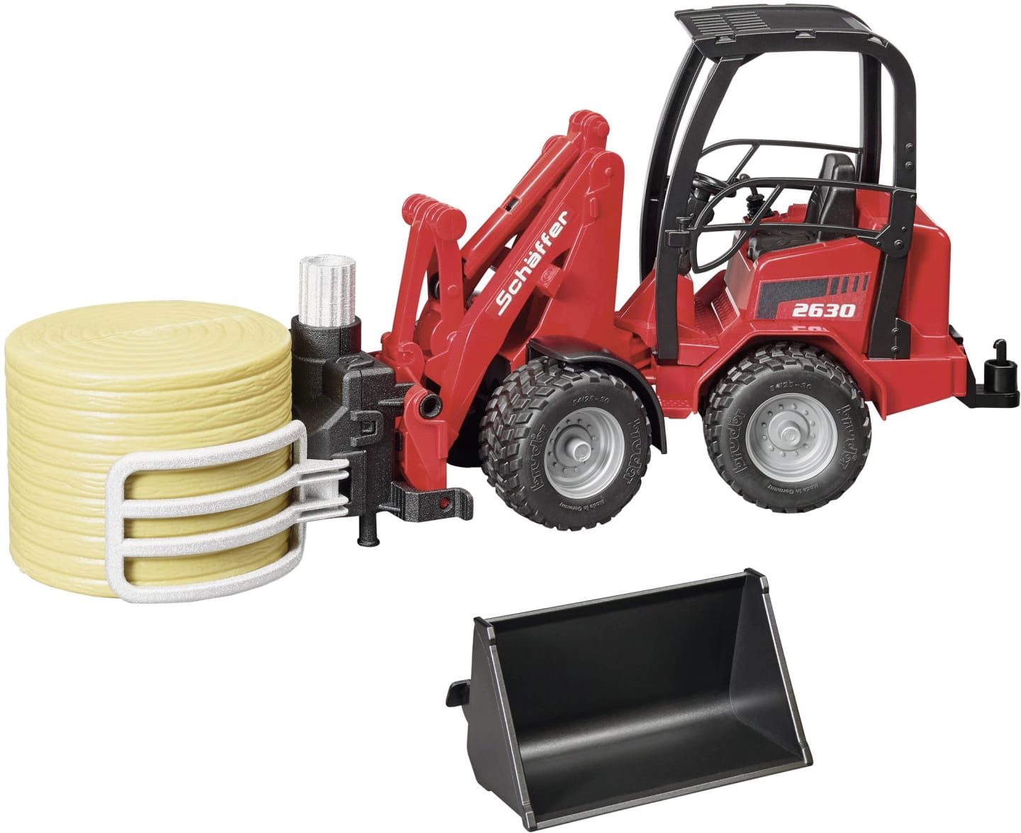 Bruder® Modell "Schäffer Hoflader 2630" mit Ballenzange und Schaufel 1:16, 02192