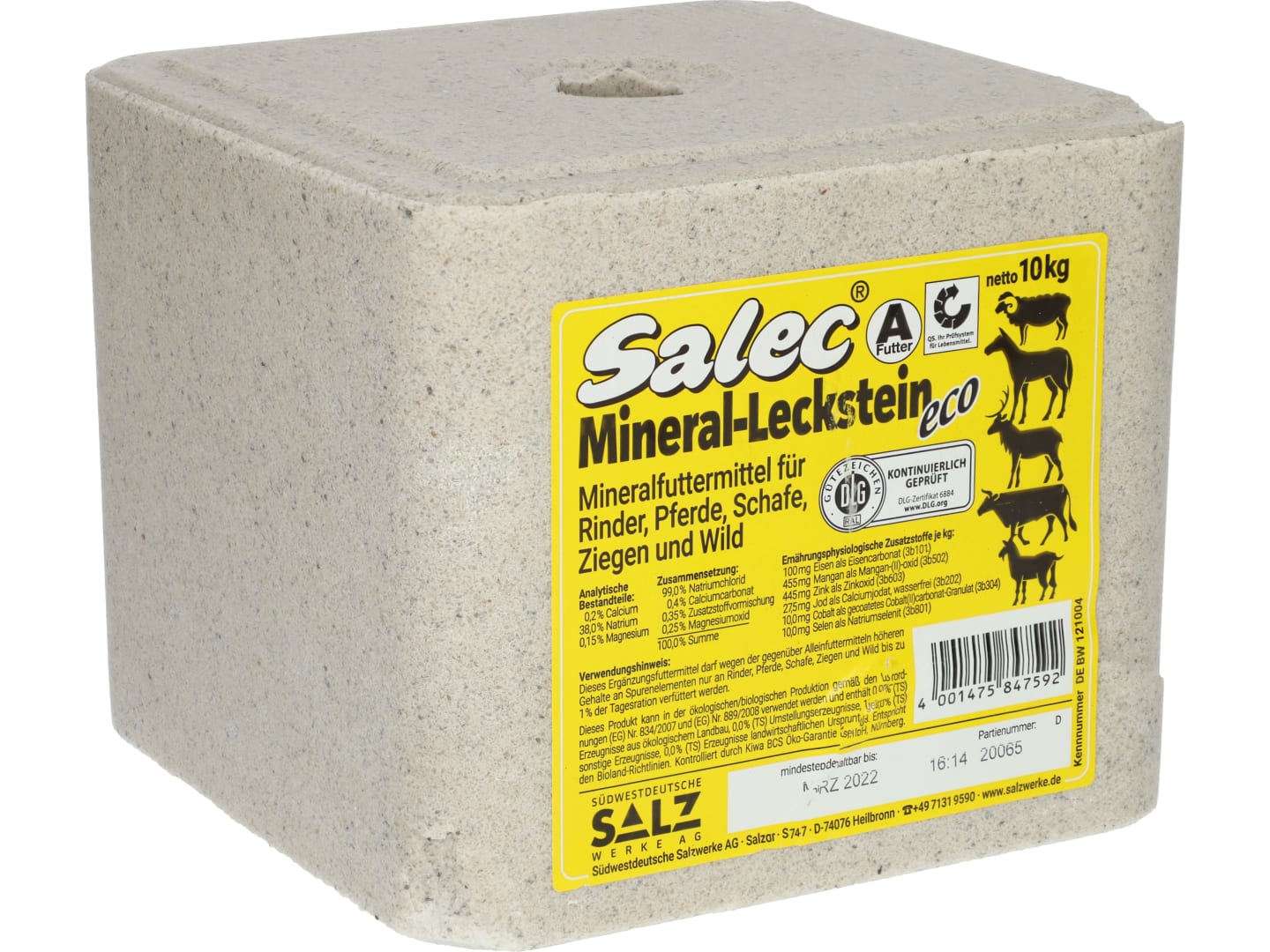 SALEC® Mineral-Leckstein eco für Rinder, Pferde, Schafe, Ziegen und Wild zur Mineralergänzung 10 kg