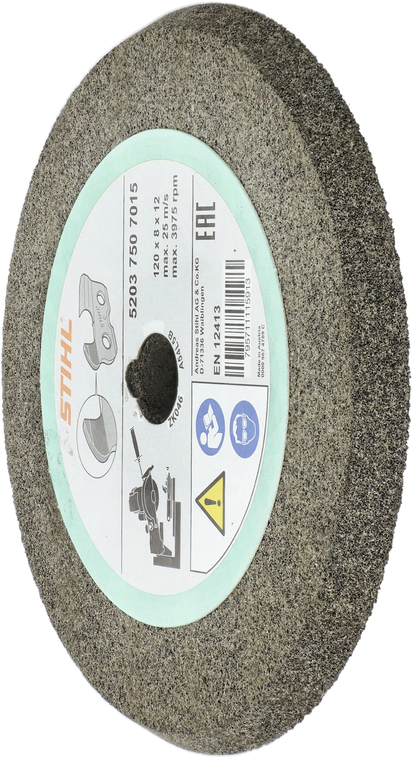 STIHL Schleifscheibe 120 x 12 x 8,0 mm für 1/4"; 3/8"; .325"; .404" Sägekette Tiefenbegrenzer, für Kettenschärfgerät "HOS", "USG", 5203 750 7015