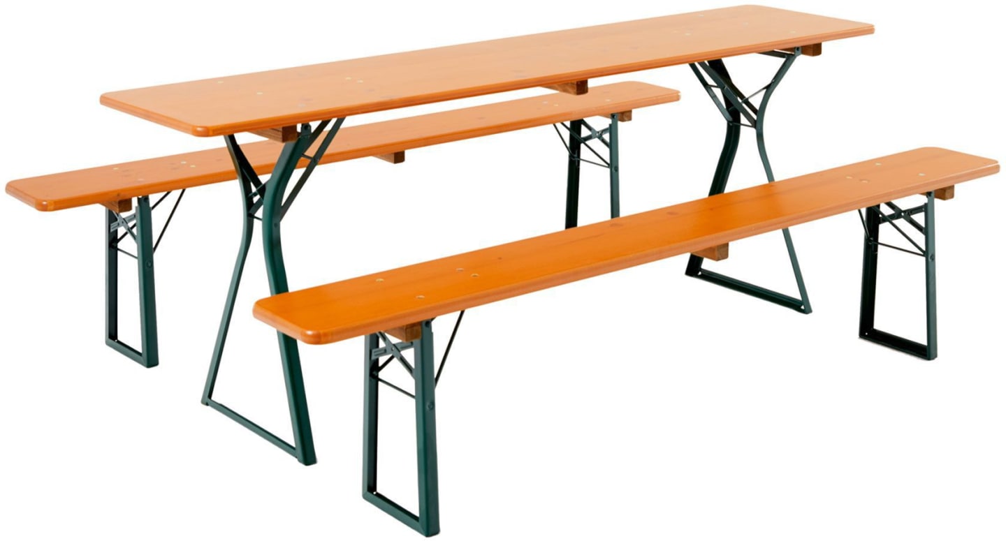RUKU Bierzeltgarnitur, 220 cm, 50 cm breiter Tisch mit Beinfreiheit Kiefer 3-teilig