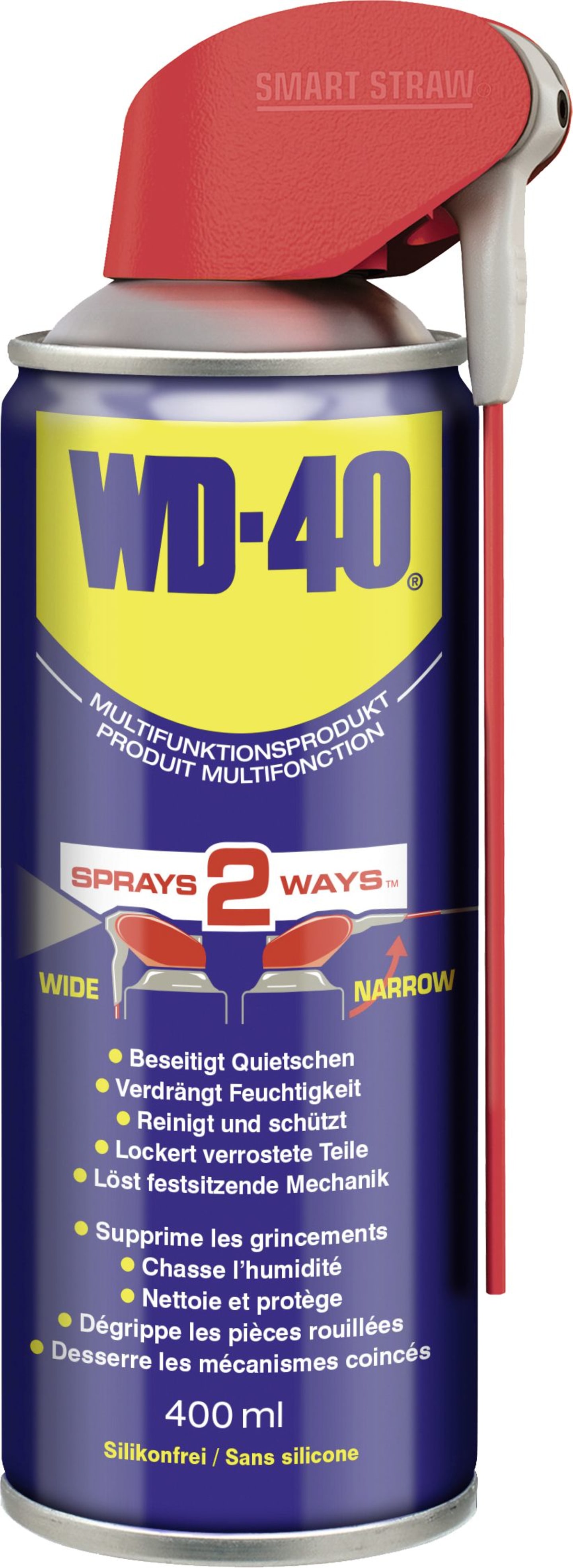 WD-40® Multifunktionsspray "Smart Straw™" 400 ml, mit flexiblem, klappbaren Kunststoff-Sprührohr, 291185