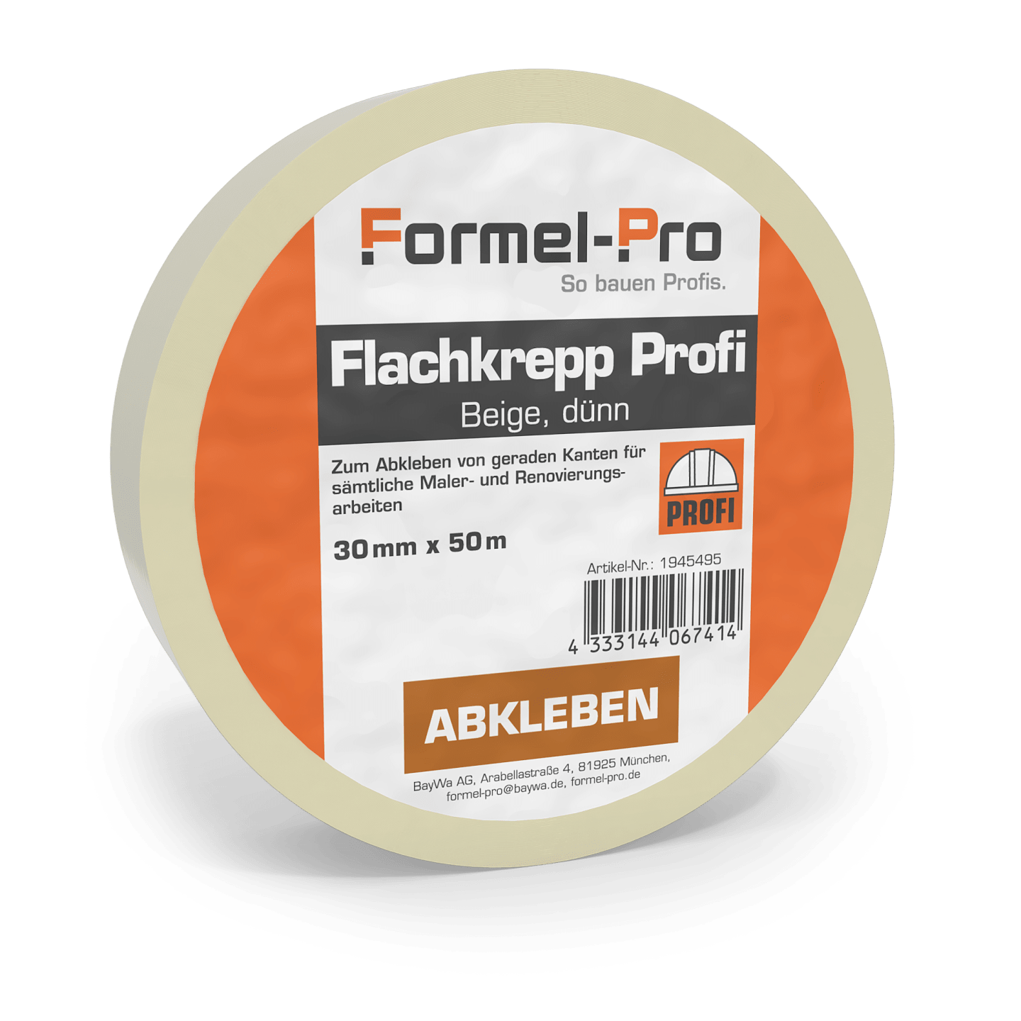 Formel-Pro Flachkrepp-Klebeband Profi Beige 30 mm x 50 m