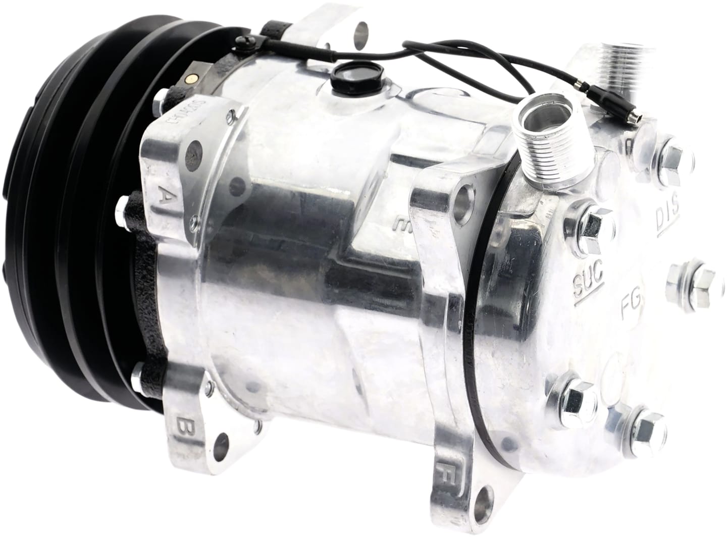 Klimakompressor 12 V mit Riemenscheibe Ø 132 mm, 2 Rippen, für für Braud NH, Gregoire, Valtra (Valmet), 851107N