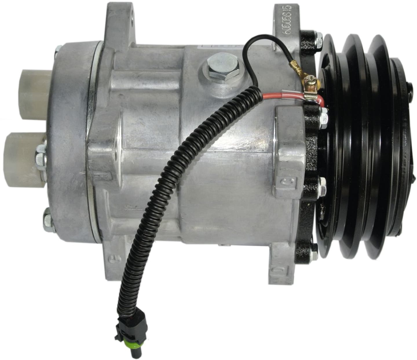 Klimakompressor 12 V mit Riemenscheibe Ø 132 mm, 2 Rippen, für Case IH, Deutz-Fahr, Lamborghini, Massey Ferguson, Renault, 850892N