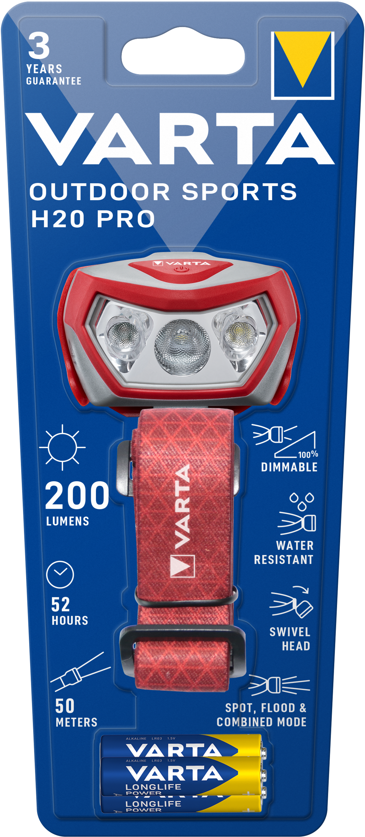 VARTA Outdoor Sports H20 Pro 3xAAA Stirnlampe mit Batterien