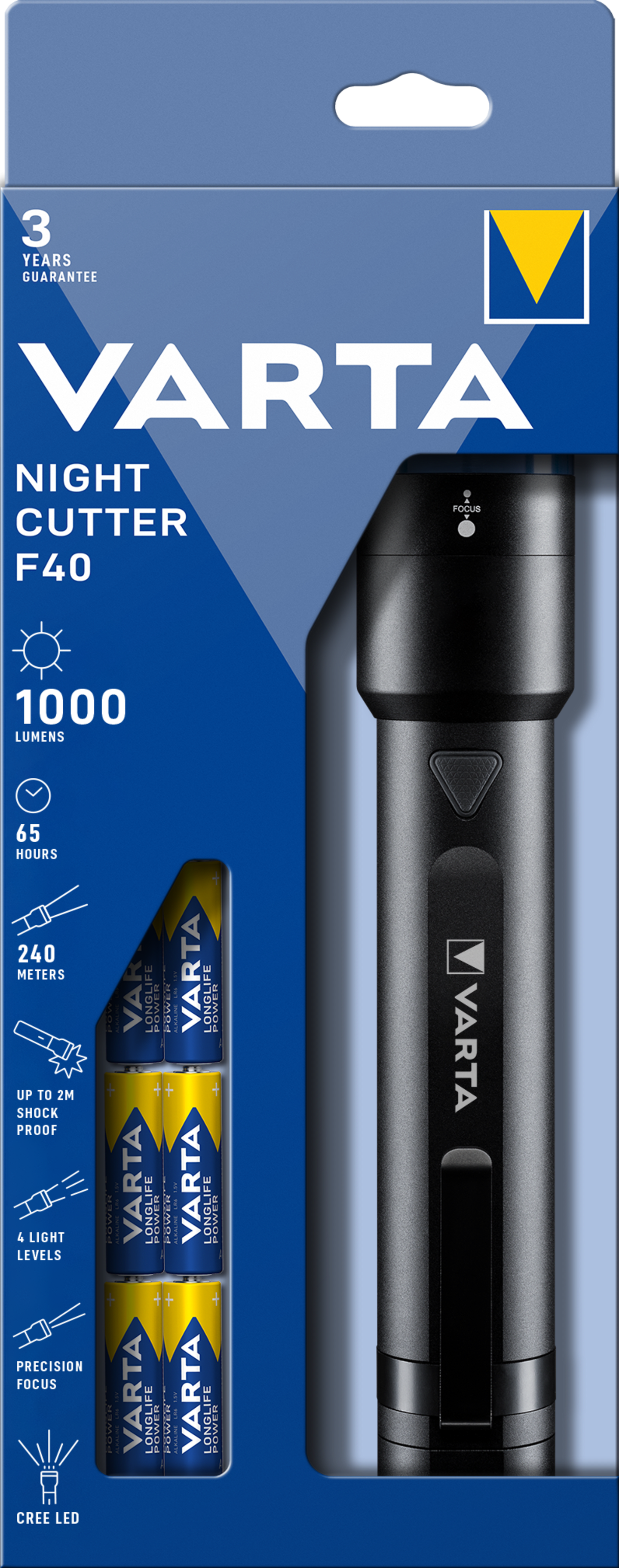 VARTA LED Night Cutter F40 6xAA Taschenlampe mit Batterien