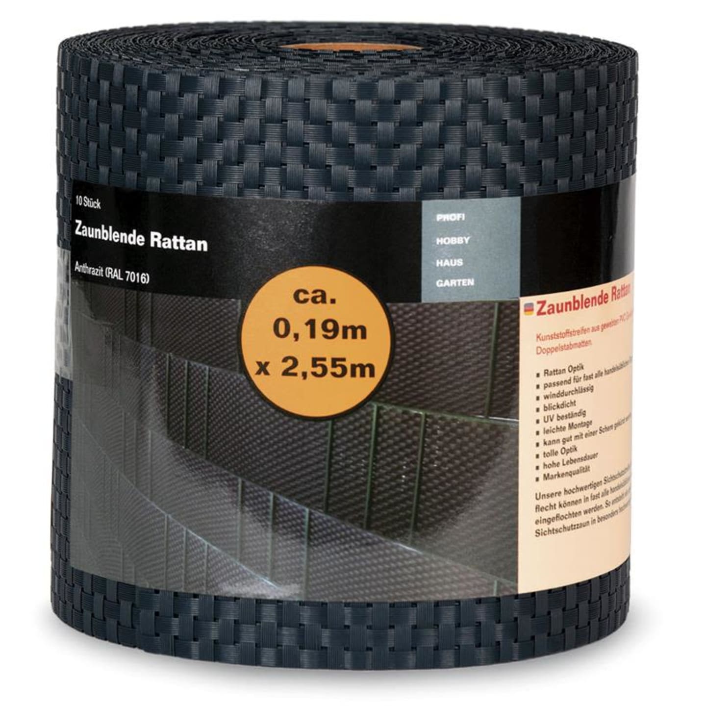 NOOR Sichtschutzstreifen Rattan anthrazit 0,19 x 2,55 m Zaunblende