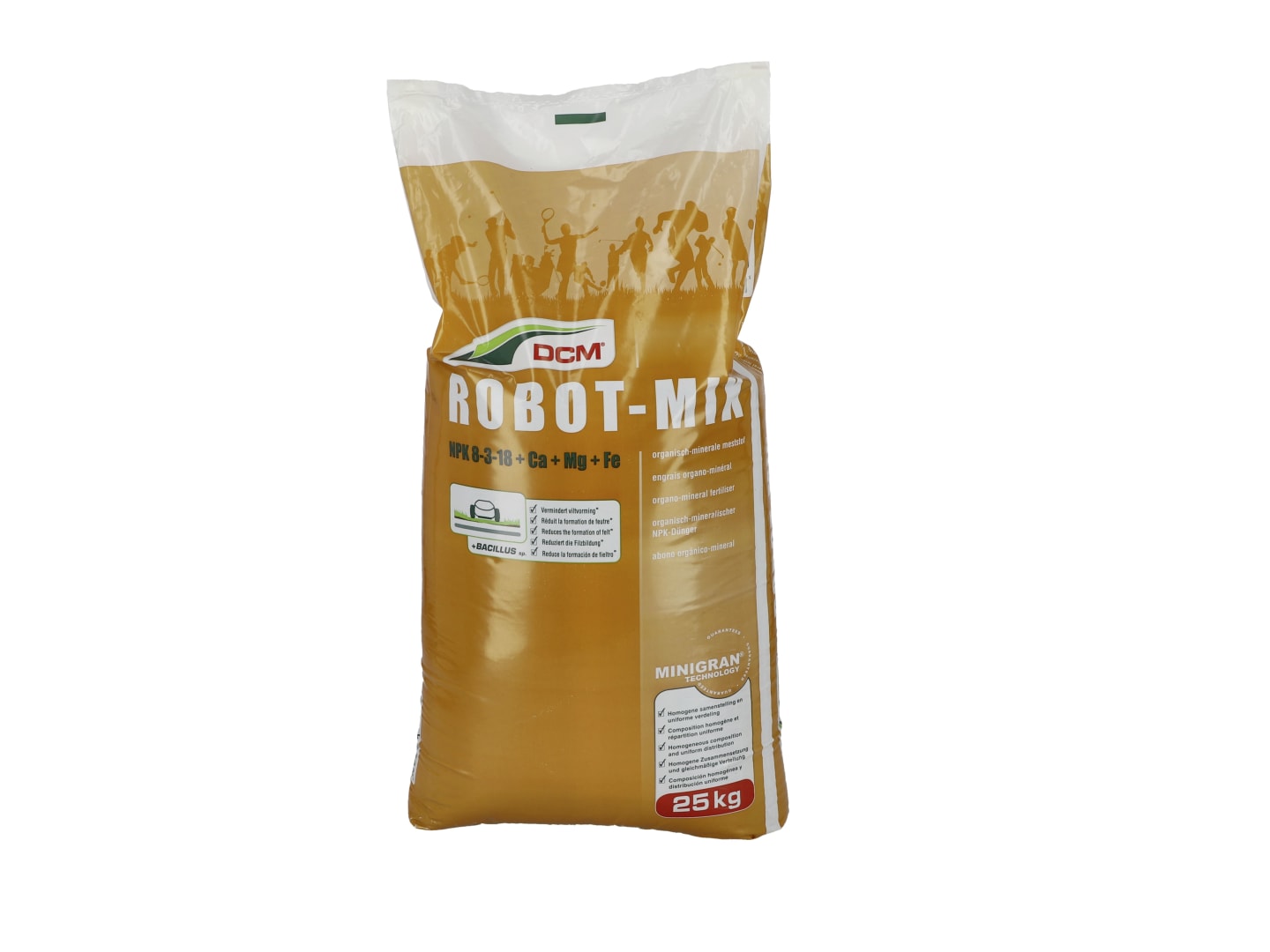 CUXIN DCM Rasen Spezialdünger Robot-Mix NPK 8-3-18 + 7 CaO + 3 MgO + 0,1 Fe-Chelat + Bodenbakterien 20 kg Sack Granulat