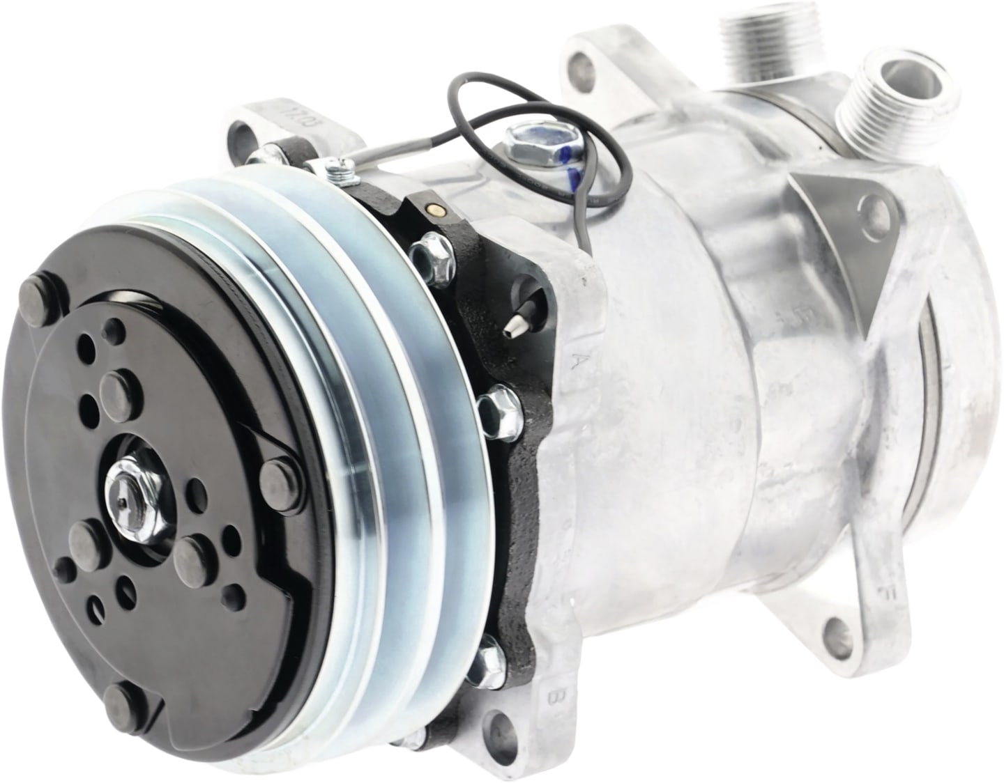Klimakompressor 12 V mit Riemenscheibe Ø 132 mm, 2 Rippen, für Traktor Hürlimann, Same, 851111N