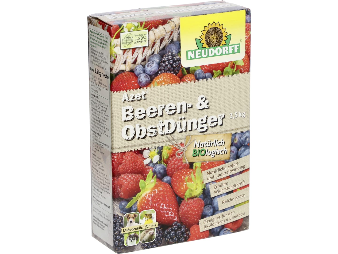 NEUDORFF AZET Beeren- und Obstdünger NPK-Dünger 7+3+10 2,5 kg Schachtel 20 m² Granulat