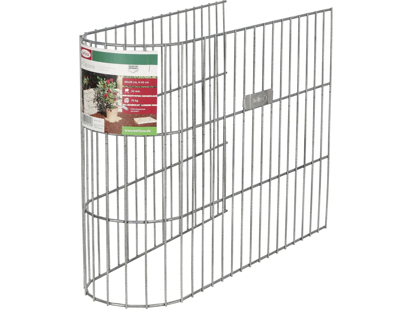 bellissa U-Gabione 60 x 20 x 45 cm silber Füllmenge 70 kg