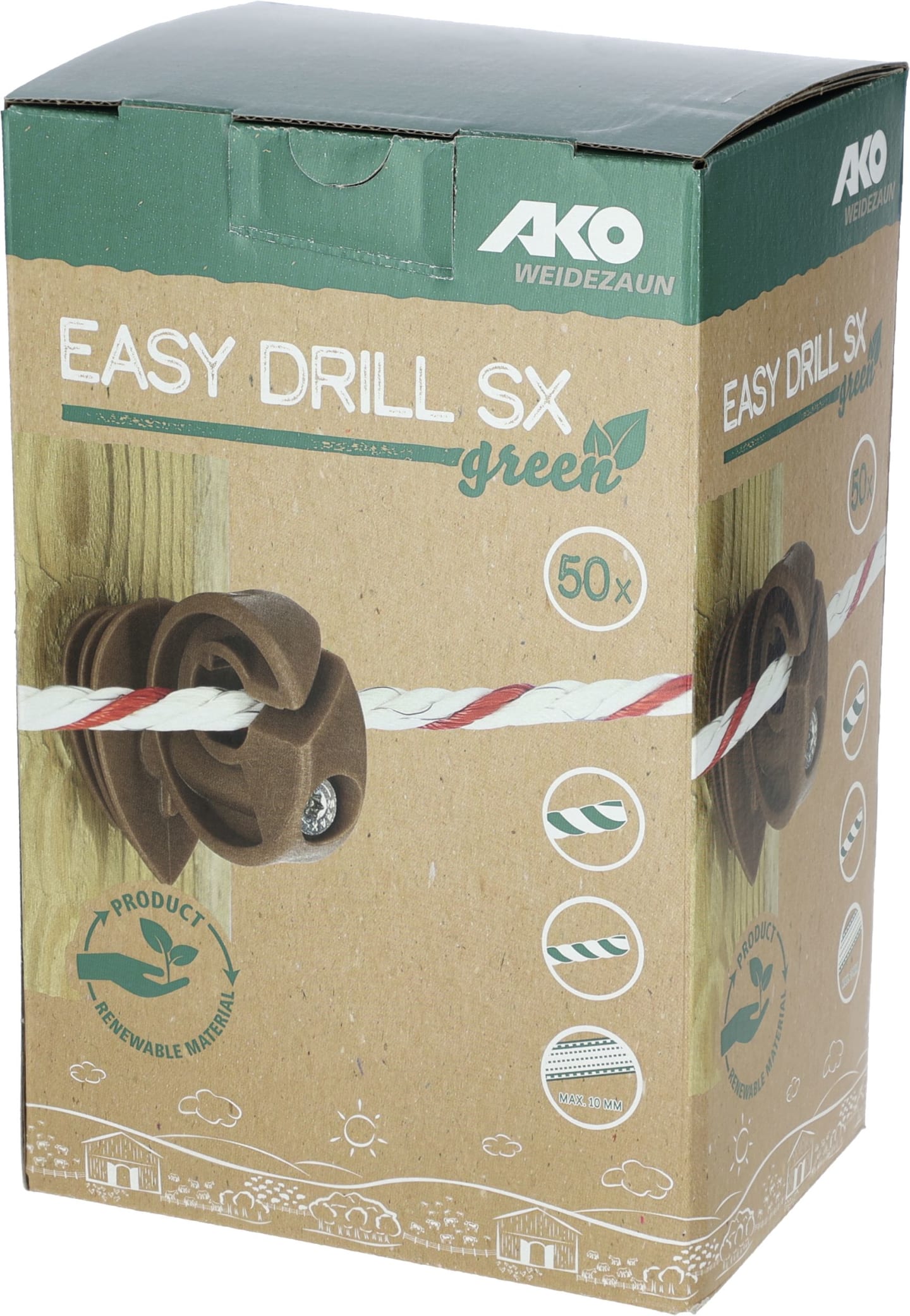 Ako Ringisolator "Easy Drill SX Green" 50 St., für Draht, Litze Seil, Band 10 mm, 44377/502