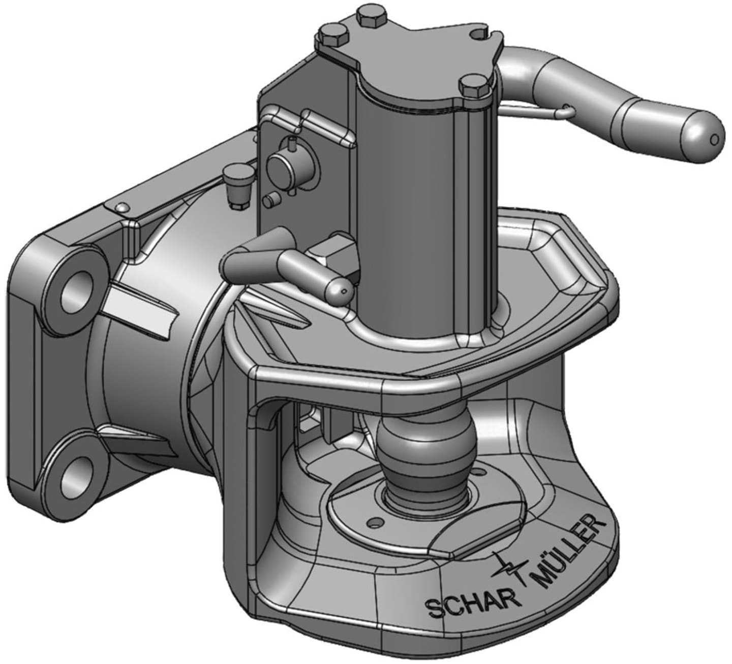 scharmüller Zugmaul "K2" automatisch, drehbar, mit Flansch, Lochbild B x H 140 x 80 mm, Ø Bolzen 38 mm, schwarz, 05.1403.02-A02
