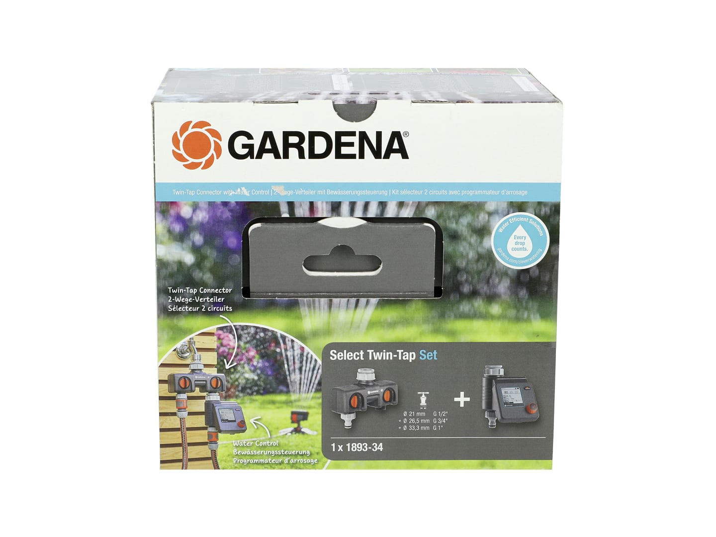 GARDENA Bewässerungscomputer Bewässerungssteuerung Select & 2-Wege-Verteiler grau; anthrazit; orange , 01893-90