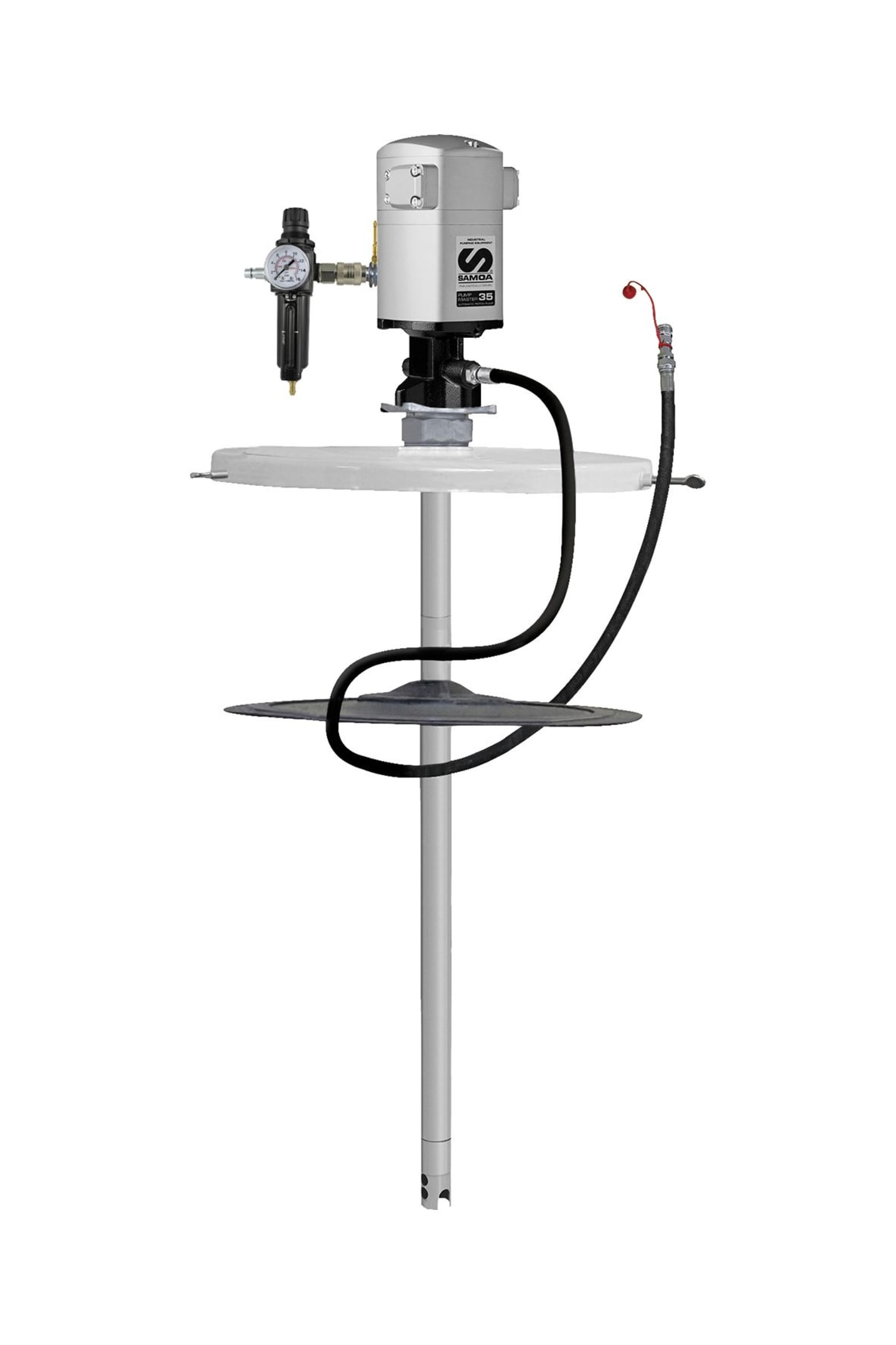SAMOA® Profi-Füllgerät „Füllmeister” DPZ-35/50/S stationär mit Druckluftkolbenpumpen PM 35 Fett mit Druckluftmotor und Doppel-Rückschlagventil, Ø 360-406 mm 41617