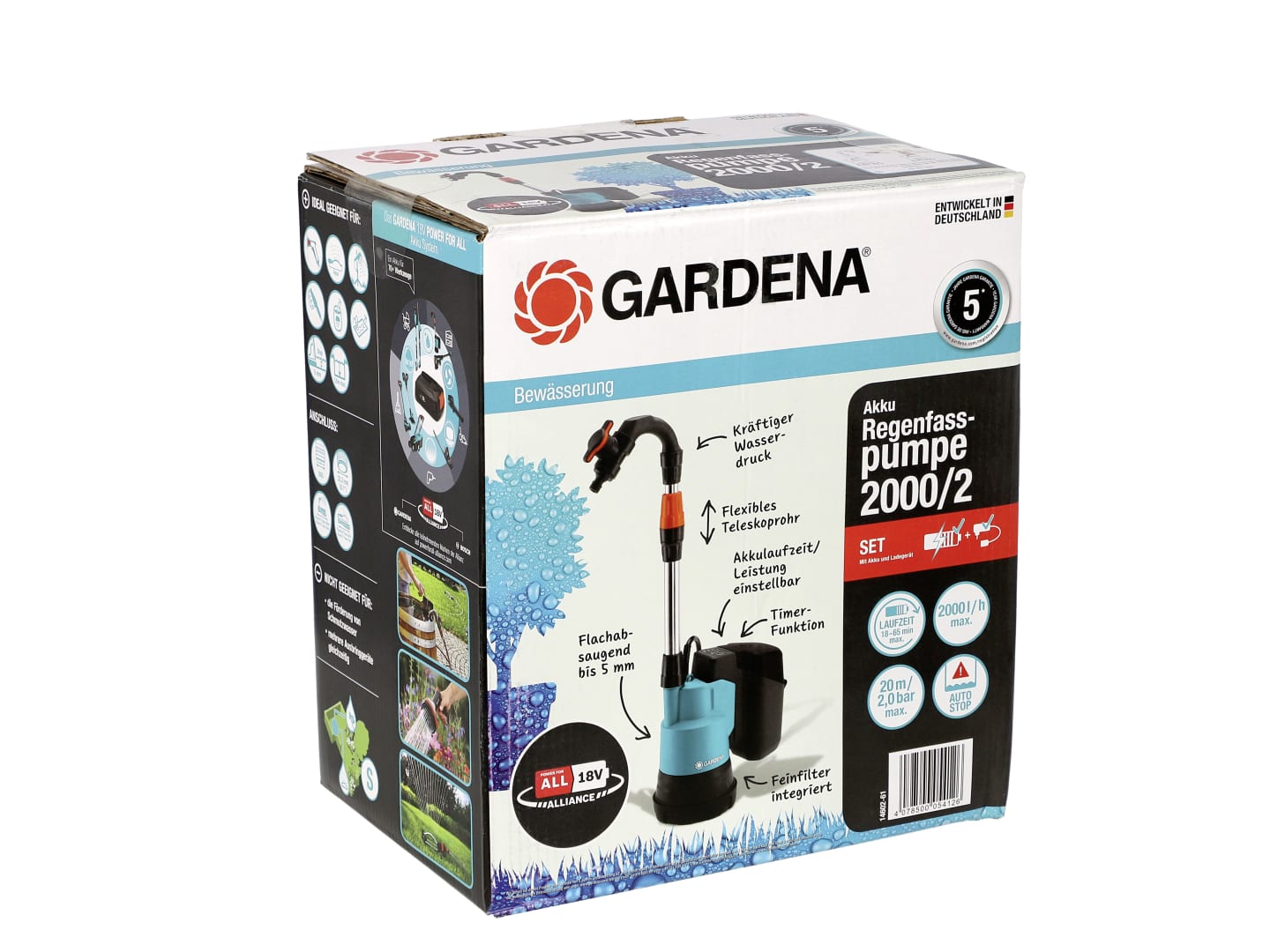 GARDENA Akku-Regenfasspumpe 2000/2 18V P4A Ready-To-Use Set 14602-61