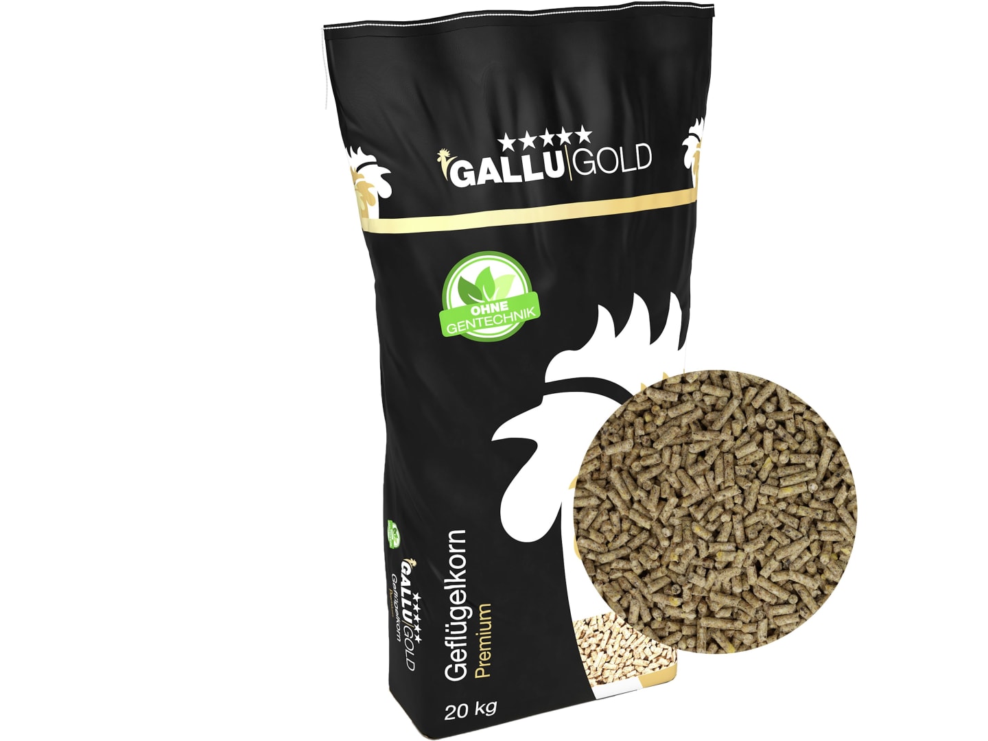 GALLUGOLD Geflügelkorn Premium OG ohne zugesetztes Kokzidiostatikum zur Aufzucht von Mastgeflügel und Endmast von Masthähnchen/Broilern und Puten, Mastfutter Pellet 20 kg Sack
