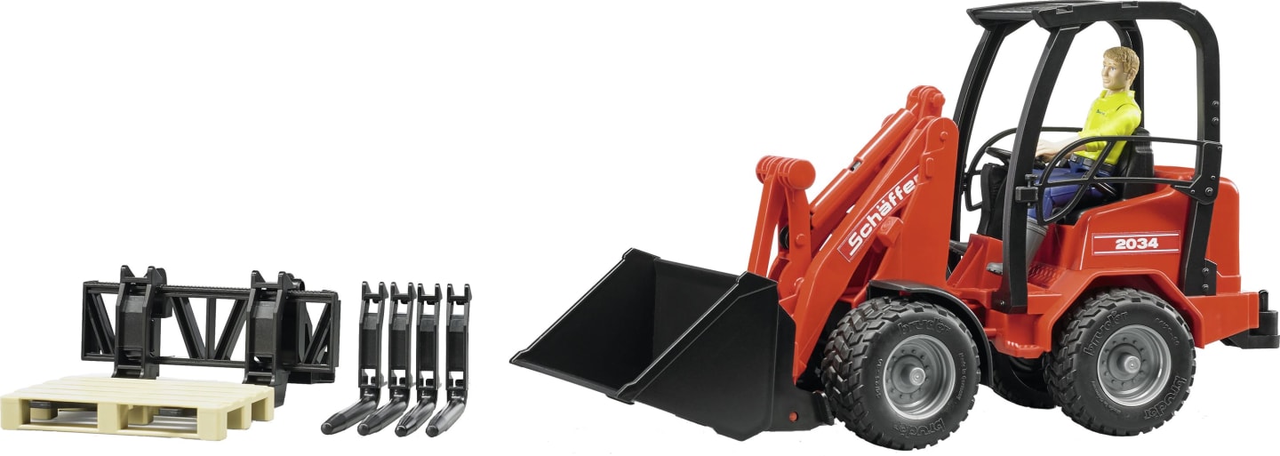 Bruder® Modell "Schäffer Hoflader 2630" mit Palettengabel und Schaufel 1:16, 02191