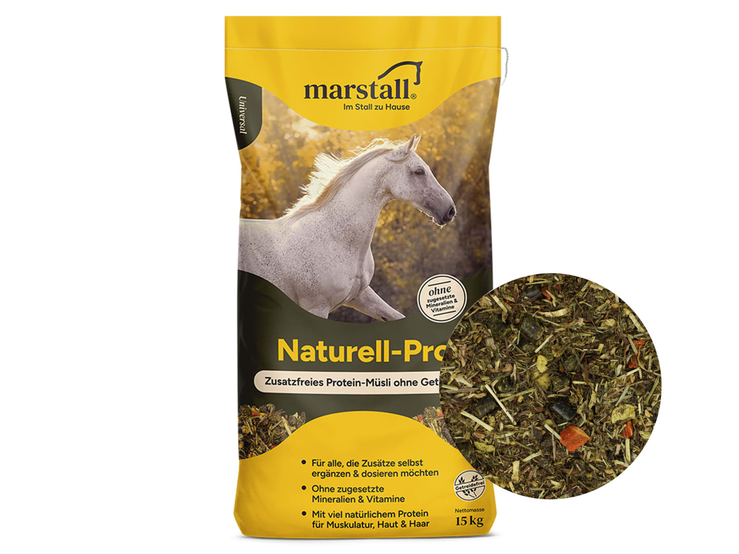 marstall® Naturell-Pro (vormals Getreidefrei-Mix) melassefreies Müsli für Pferde ohne Zusatz von Mineralien und Vitaminen 15 kg Sack