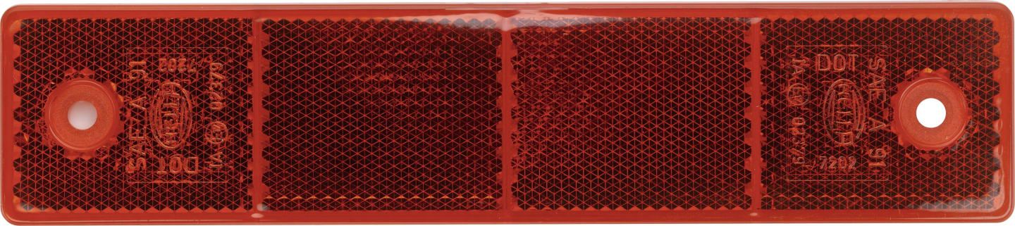 Hella® Rückstrahler rechteckig, rot, 180 x 40 x 6,5 mm, geschraubt; Bohrung; senkrecht, 8RA 002 023-001