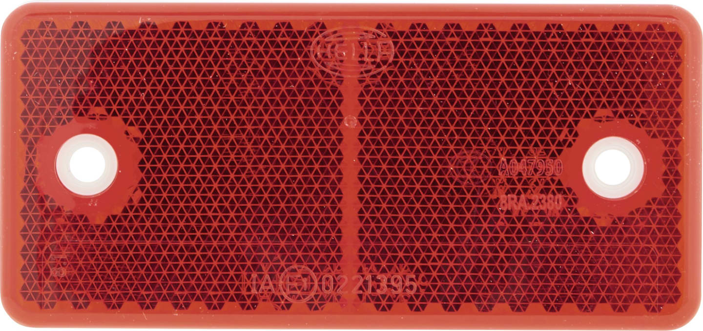 Hella® Rückstrahler rechteckig, rot, 94 x 44 x 6,5 mm, geschraubt; Bohrung, 8RA 003 326-001