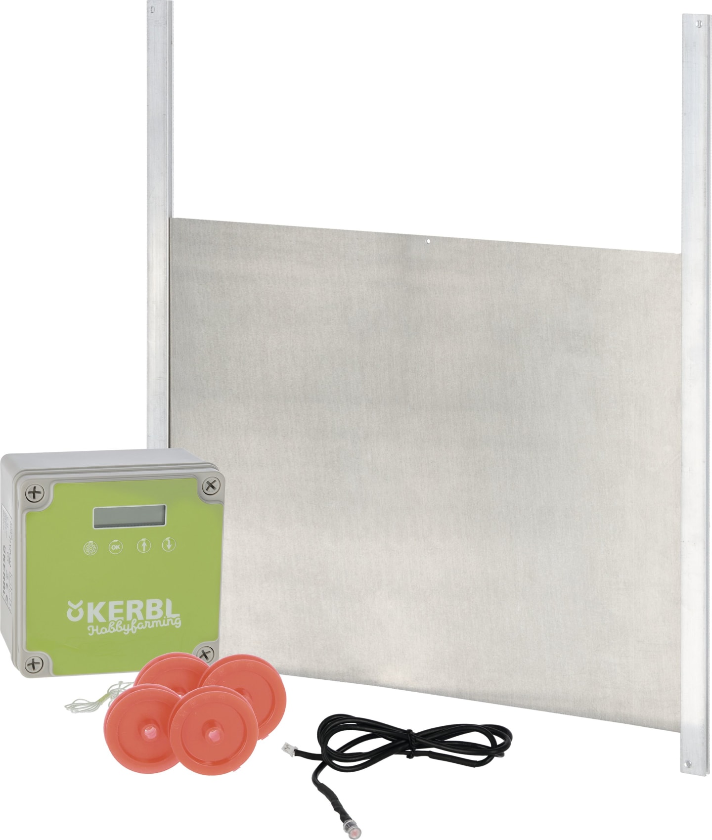 KERBL Hühnerklappe 430 x 400 mm Set mit Steuerung und Schienen für Geflügelställe, 70545