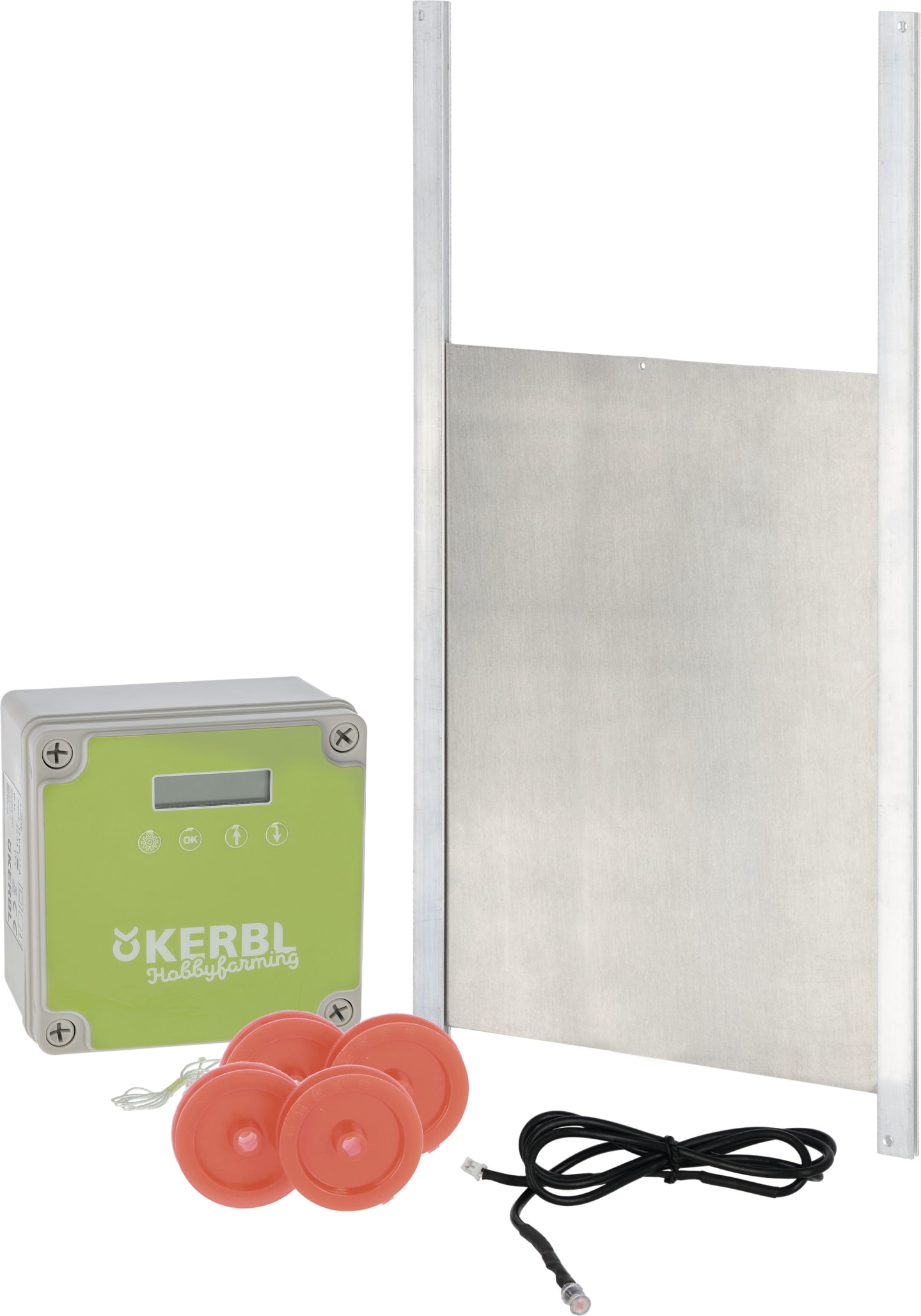 KERBL Hühnerklappe 300 x 400 mm Set mit Steuerung und Schienen für Geflügelställe, 70546