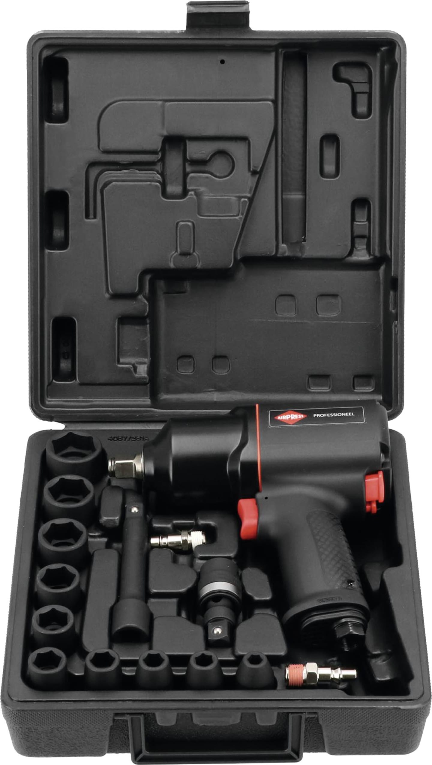 Airpress Schlagschrauber 1/2 " 1.112 Nm, Druckluft, Set im Koffer, Schlagnüsse, Verlängerung, Gelenk, 45540