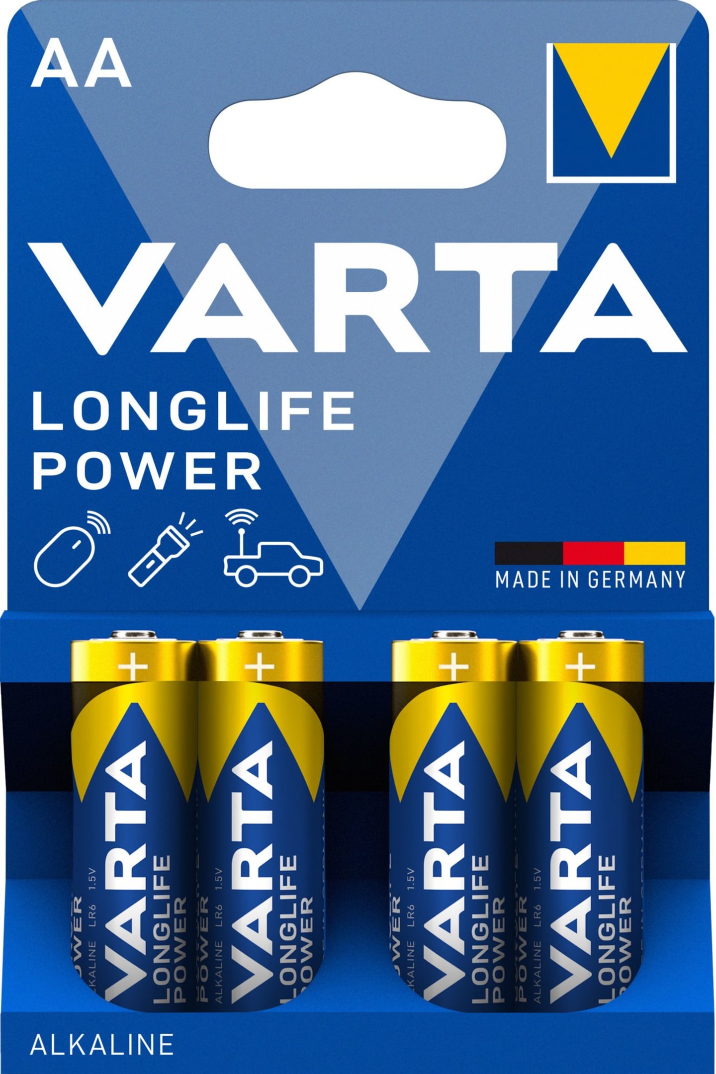 VARTA Batterie Alkaline Longlife Power AA; Mignon; LR6 1,5 V/2.950 mAh, 4 St. Blister, 4906121414