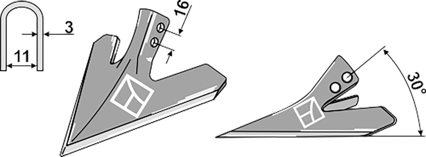 Industriehof® Hackschar, Arbeitsbreite 160 mm, Arbeitswinkel 30 ° für Hackgerät Einböck, Schmotzer, 1.10.1008