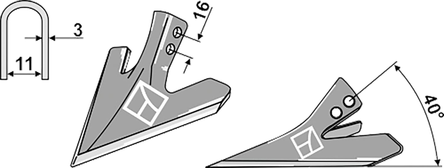 Industriehof® Hackschar, Arbeitsbreite 120 mm, Arbeitswinkel 40 ° für Hackgerät Einböck, Schmotzer, 1.10.1007