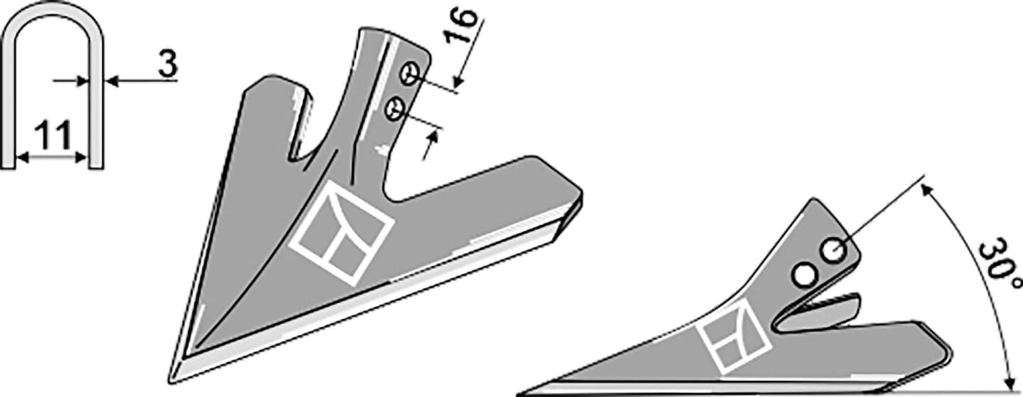 Industriehof® Hackschar, Arbeitsbreite 180 mm, Arbeitswinkel 30 ° für Hackgerät Einböck, Schmotzer, 1.10.1009