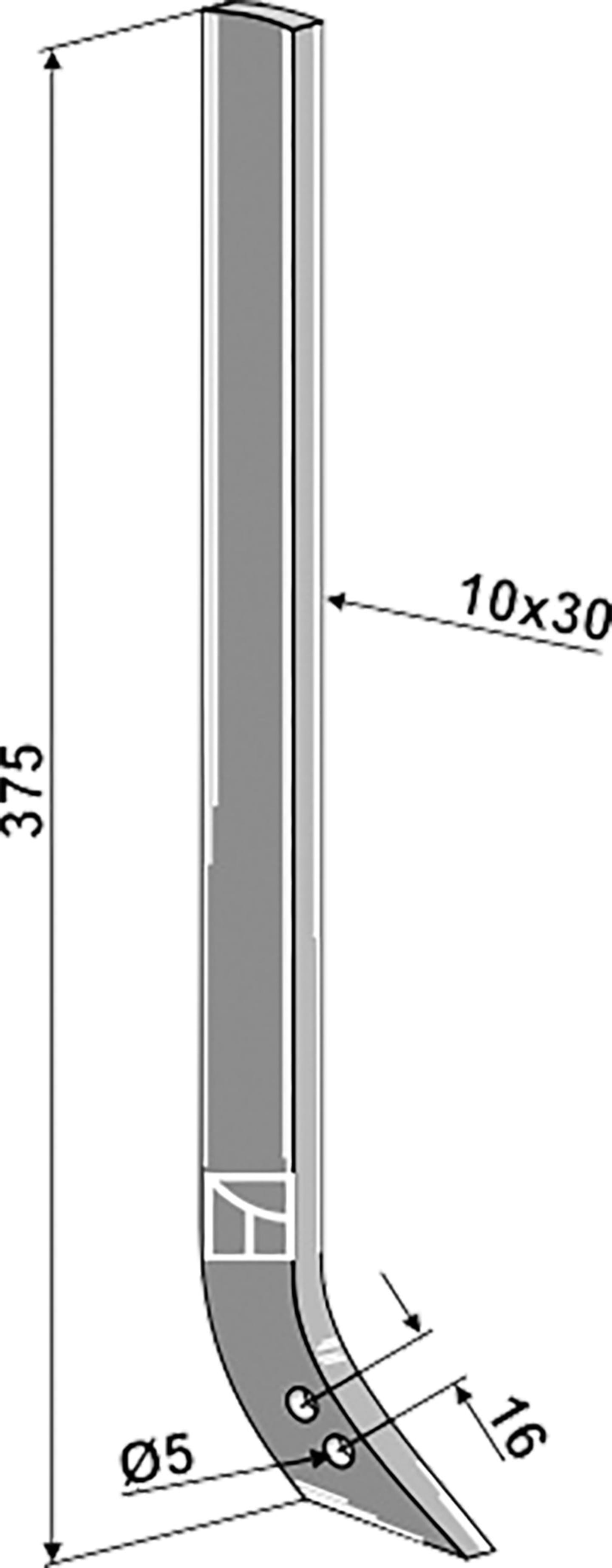 Industriehof® Hackscharstiel 375 x 30 x 10 mm, Arbeitswinkel 38 °, für Hackschar Einböck, Schmotzer, 1.10.1020