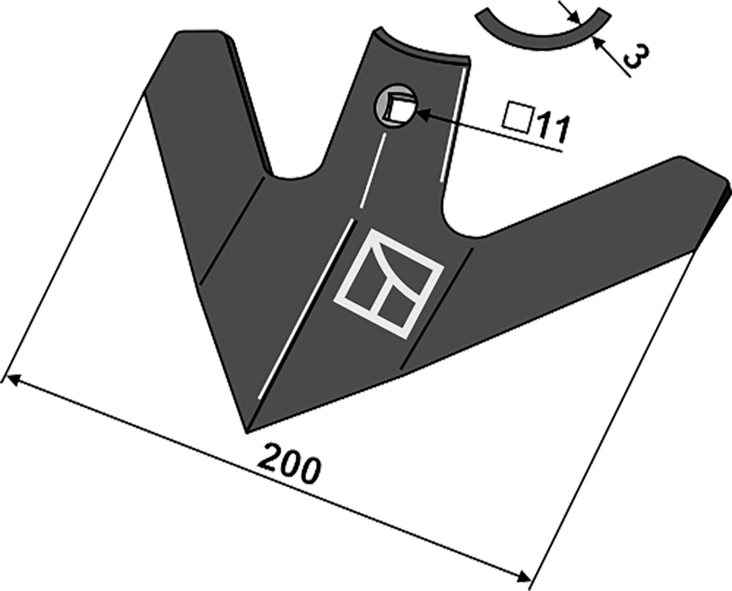 Industriehof® Hackschar, Arbeitsbreite 200 mm, Arbeitswinkel 40 ° für Steketee, 1.10.1140
