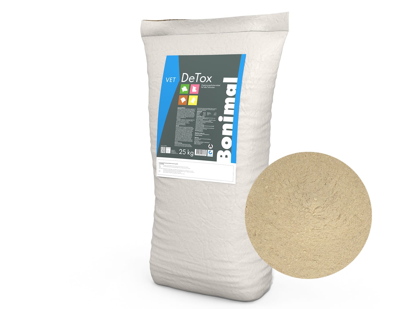 Bonimal VET DeTox zur Bindung und Inaktivierung von Mykotoxinen, geeignet zum Einsatz bei Schweinen, Rindern, Geflügel und Pferden Mehl 25 kg Sack