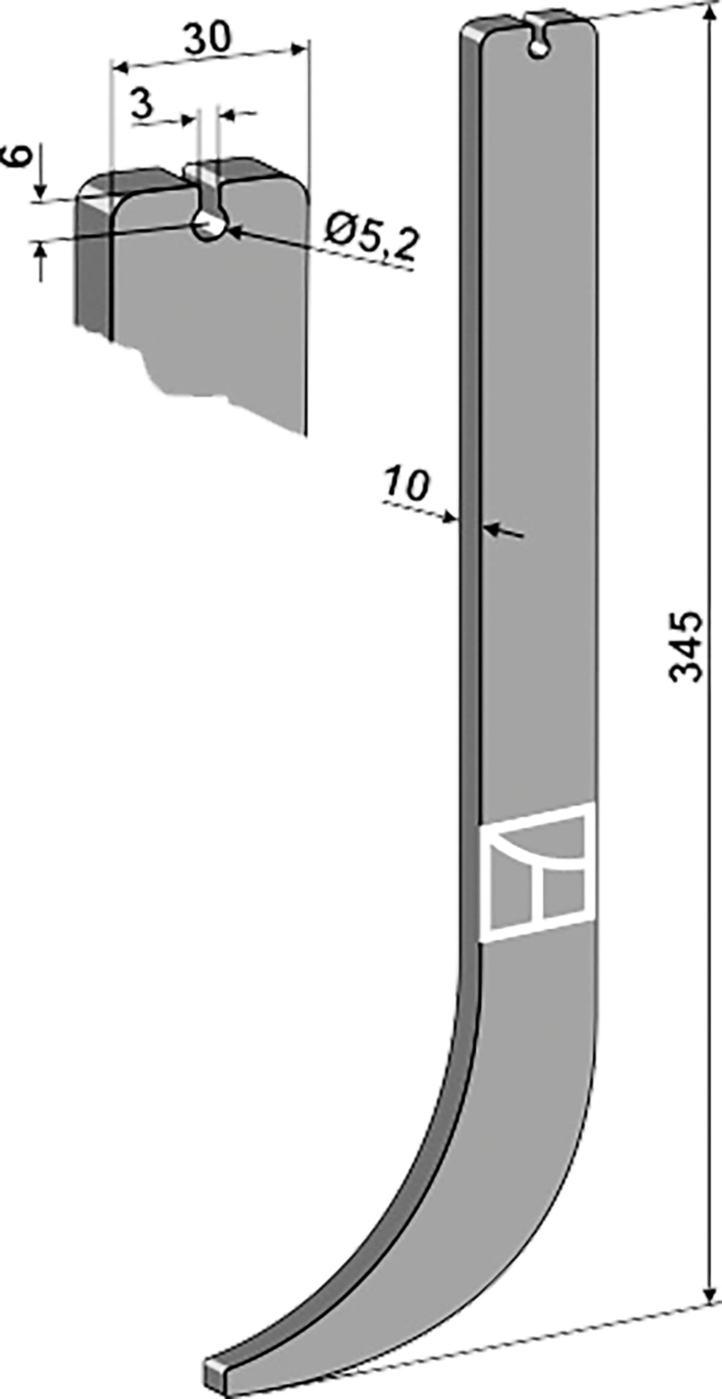 Industriehof® Hackscharstiel 345 x 30 x 10 mm, für Steketee Hackschare 140 – 180 mm, 1.10.1080