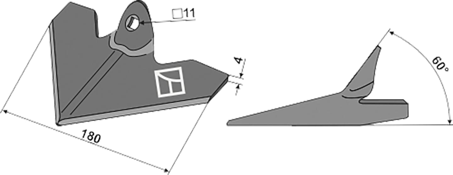 Industriehof® Hackschar, Arbeitsbreite 180 mm, Arbeitswinkel 60 ° für Einböck, 1.10.1131
