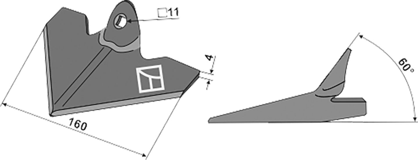 Industriehof® Hackschar, Arbeitsbreite 160 mm, Arbeitswinkel 60 ° für Hackgerät Einböck, 1.10.1132
