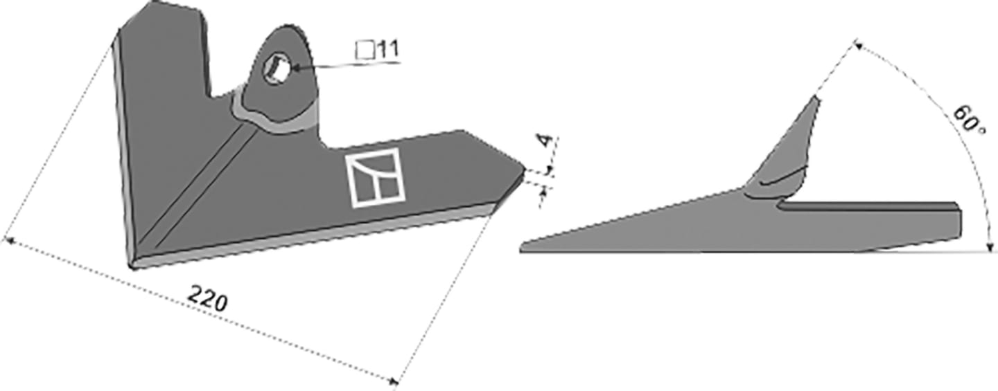 Industriehof® Hackschar, Arbeitsbreite 220 mm, Arbeitswinkel 60 ° für Einböck, 1.10.1129