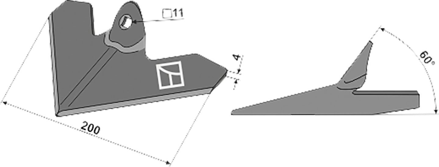 Industriehof® Hackschar, Arbeitsbreite 200 mm, Arbeitswinkel 60 ° für Einböck, 1.10.1130