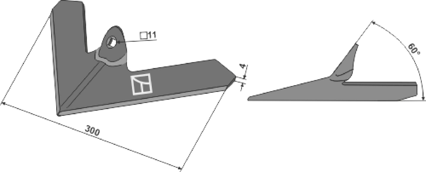 Industriehof® Hackschar, Arbeitsbreite 300 mm, Arbeitswinkel 60 ° für Einböck, 1.10.1127