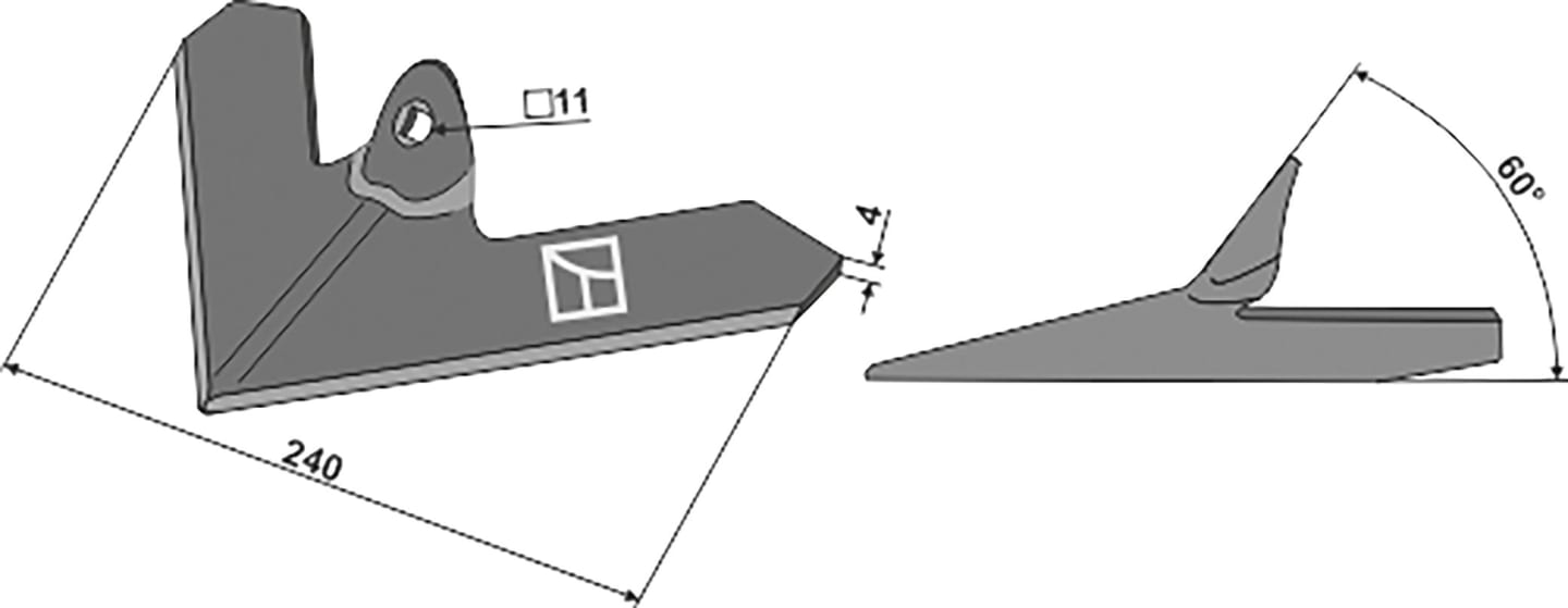 Industriehof® Hackschar, Arbeitsbreite 240 mm, Arbeitswinkel 60 ° für Einböck, 1.10.1128