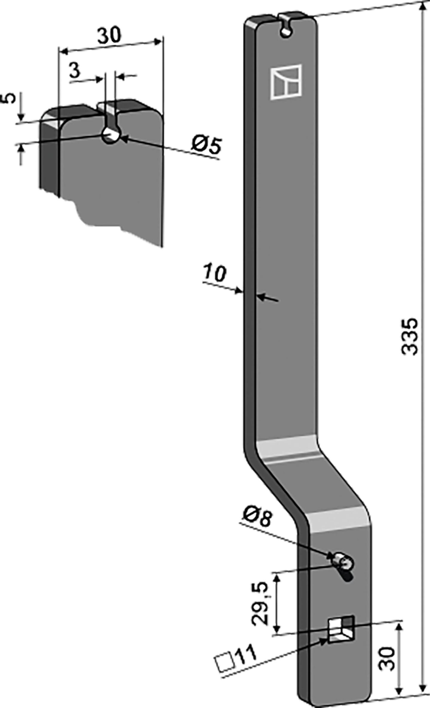 Industriehof® Winkelmesserstiel gebogen, 335 x 30 x 10 mm für Winkelmesser Steketee, 1.10.1144