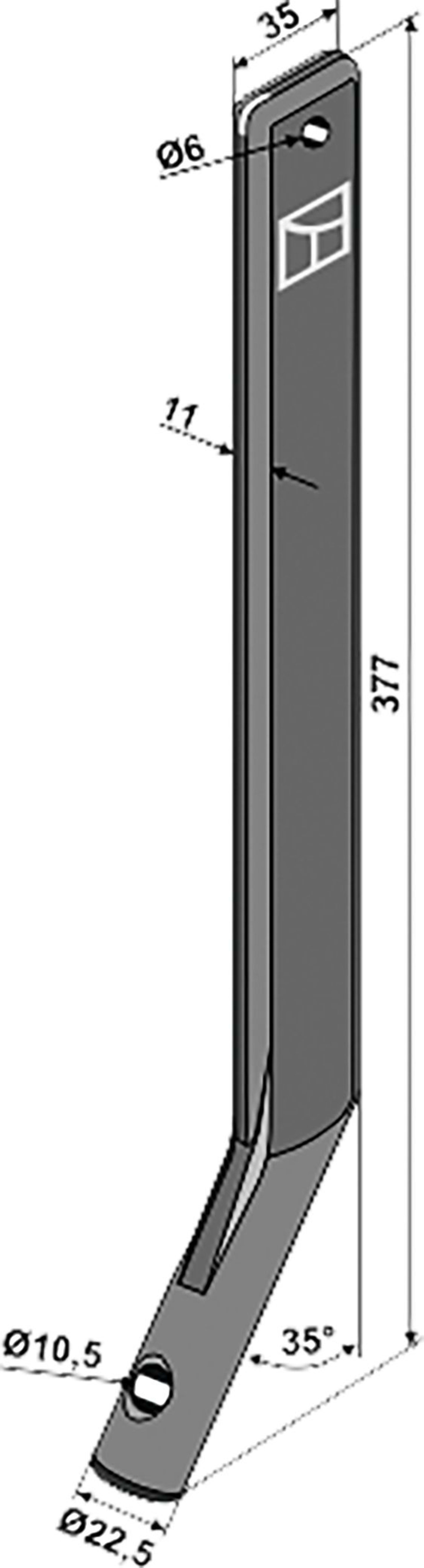Industriehof® Hackscharstiel Ø 22,5 mm 377 x 35 x 11 mm, Arbeitswinkel 35 °, für Hackschar Einböck, 1.10.1137