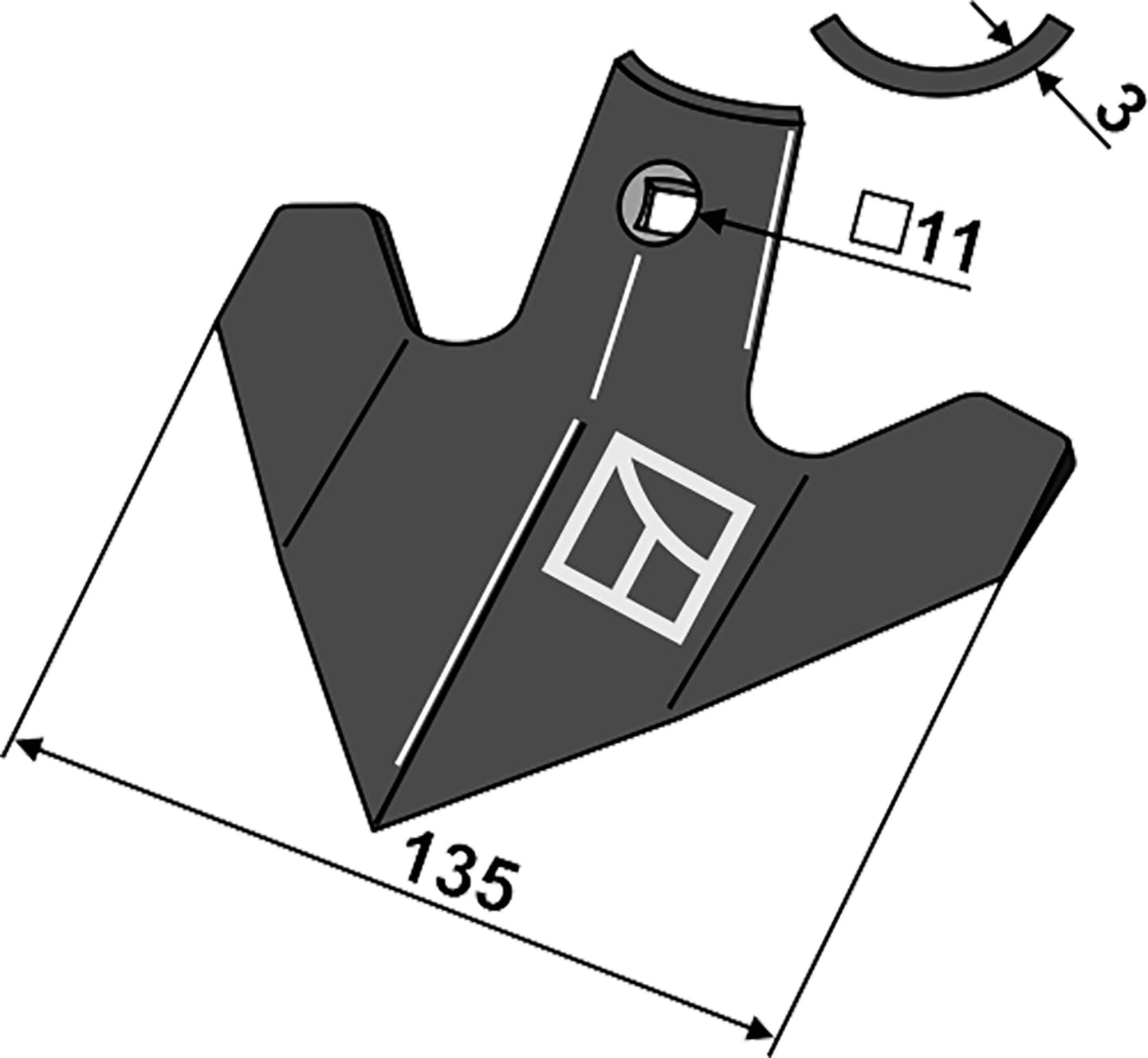Industriehof® Hackschar, Arbeitsbreite 135 mm, Arbeitswinkel 40 ° für Steketee, 1.10.1138